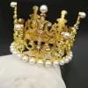 Coroana, coronita aurie din aliaj cu strasuri si perle - 7*5.5 cm
