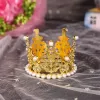 Coroana, coronita aurie din aliaj cu strasuri si perle - 7*5.5 cm