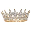 Coronita aurie din aliaj cu strasuri si perle albe 15.5*5.3 cm