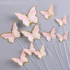 Fluturi roz cu auriu, set 10 decoratiuni cu tija suport