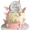 Fluturi roz cu auriu, set 10 decoratiuni cu tija suport