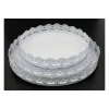 Platou din metal alb rotund dantelat, set 3 buc CQ