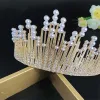 Tiara/ coronita aurie din aliaj cu strasuri si perle - 14.5*7 cm
