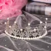 Tiara / coronita argintie din aliaj cu strasuri si perle - 17*7.3 cm