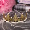 Tiara / coronita aurie din aliaj cu strasuri si perle - 17*7.3 cm