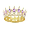 Coronita aurie din aliaj cu strasuri si perle mov 15.5*5.3 cm
