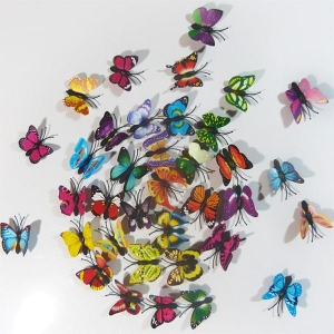 Fluturi 3D multicolor, set 12 decoratiuni