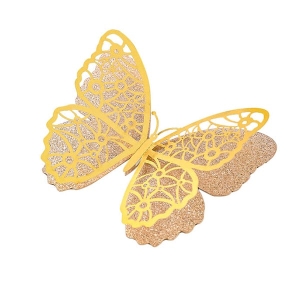 Fluturi dubli 3D aurii, set 12 decoratiuni