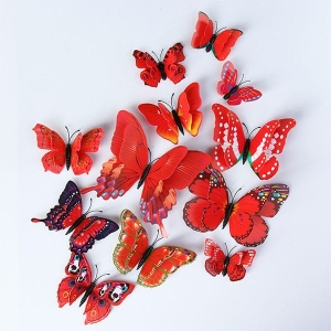 Fluturi dubli 3D rosii, set 12 decoratiuni