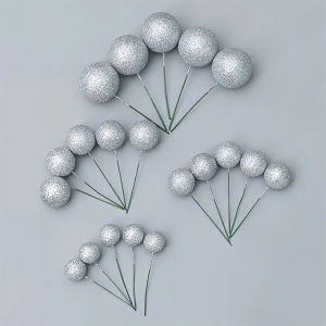 Set 20 sfere pentru decor tort, Argintii stralucitor (sclipici)