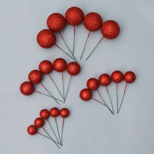 Set 20 sfere pentru decor tort, Rosu stralucitor (sclipici)