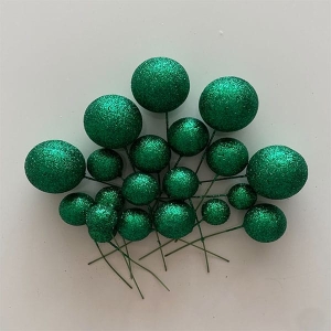 Set 20 sfere pentru decor tort, Verde stralucitor (sclipici)