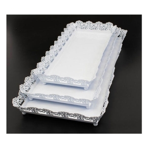 Set de 3 platouri din metal alb dantelate
