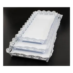 Set de 3 platouri din metal alb dantelate