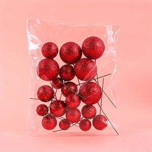 Set 20 sfere din spuma pentru decor tort, Rosu stralucitor (sclipici)