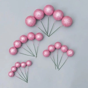 Set 20 sfere pentru decor tort, Roz stralucitor (sclipici)