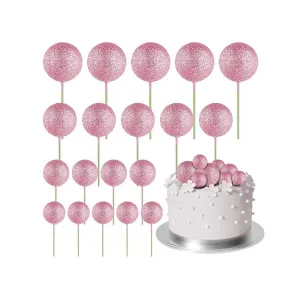 Set 20 sfere pentru decor tort, Roz stralucitor (sclipici)