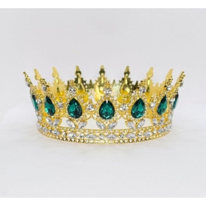 Coronita Aurie din metal cu strasuri verde