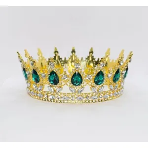 Coronita Aurie din metal cu strasuri verde