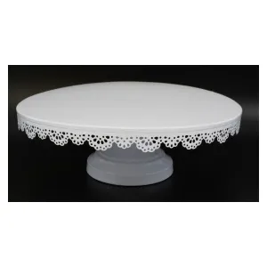 Platou din metal rotund cu picior dantelat, 30 cm alb