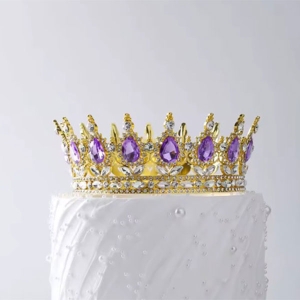 Coronita aurie din aliaj cu strasuri si perle Mov 12*5.5 cm