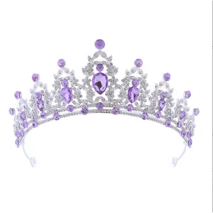 Tiara / coronita argintie din aliaj cu strasuri si perle Mov- 14.5*5.5 cm