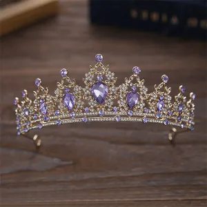 Tiara / coronita aurie din aliaj cu strasuri si perle Mov - 14.5*5.5 cm