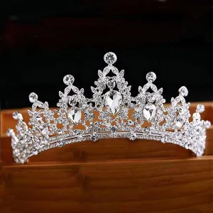Tiara / coronita argintie din aliaj cu strasuri si perle Albe - 14.5*5.5 cm