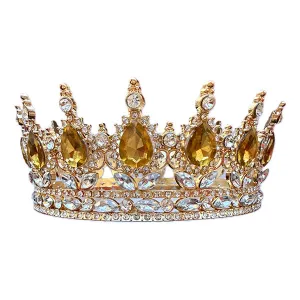 Coronita aurie din aliaj cu strasuri si perle aurii 15.5*5.3 cm