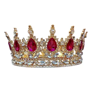 Coronita aurie din aliaj cu strasuri si perle roz 15.5*5.3 cm