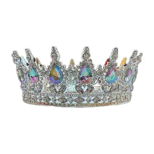 Coronita argintie din aliaj cu strasuri si perle 15.5*5.3 cm