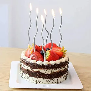 Lumanari ondulate pentru tort, argintii 16 cm (12 Buc /1 set)