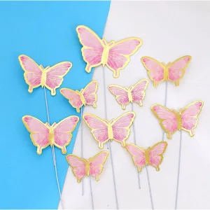 Set 30 de fluturi topper 3D, roz cu auriu