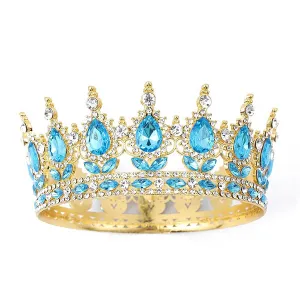 Coronita aurie din aliaj cu strasuri si perle bleo 15.5*5.3 cm