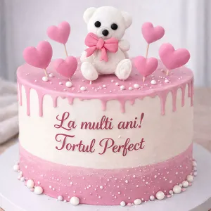 Decoratiuni din zahar – Ursulet cu inimi roz