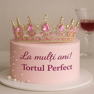 Coronita aurie din aliaj cu strasuri si perle roz deschis 15.5*5.3 cm