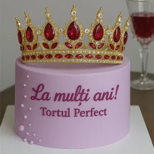 Coronita aurie din aliaj cu strasuri si perle rosii 15.5*5.3 cm