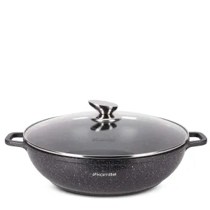 Cratita adanca 5.5L din aluminiu turnat – antiaderent marmorat, capac sticla, inductie