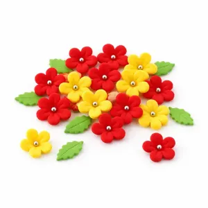 Flori din pastă de zahăr roșii și galbene pentru decor tort – set 20 buc
