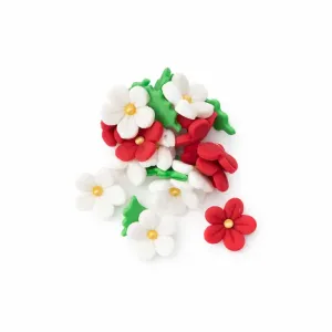 Flori din pastă de zahăr roșii și albe pentru decor tort – set 20 buc