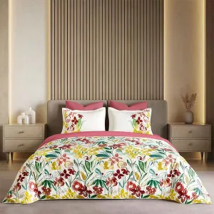 Lenjerie de pat din finet Iimprimat digital cu elastic - roz cu flori colorate