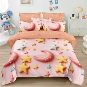 Lenjerie de pat finet 4 piese cu elastic si efect 5D in relief - luna si stelele