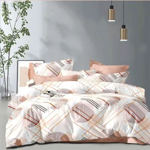 Lenjerie de pat finet - alb si roz pudrat, model abstract