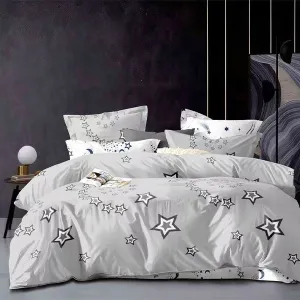 Lenjerie de pat finet - Gri cu stelute