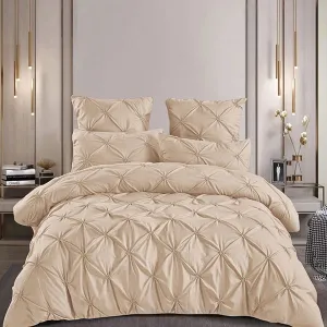 Lenjerie de pat din finet 6 piese pliuri cu elastic - bej deschis