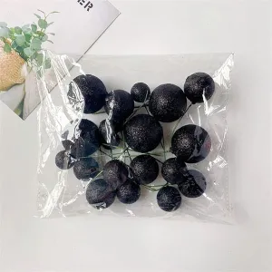 Set 20 sfere din spuma pentru decor tort, Negru stralucitor (sclipici)