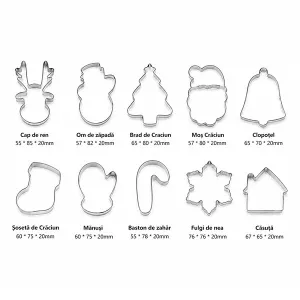 Set 10 decupatoare biscuiți Crăciun din inox + 10 șabloane decor