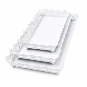 Set de 3 platouri din metal alb dantelate