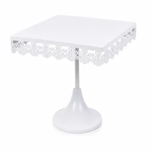 Platou din metal patrat dantelat, 25 cm alb