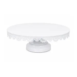 Platou din metal rotund dantelat, 12 cm alb